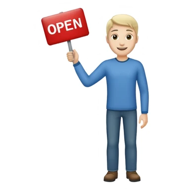 man holding up an open sign, full body sticker