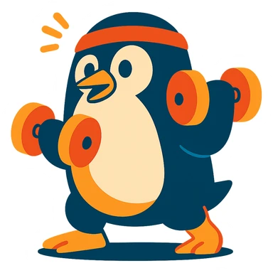penguin working out, vibrant cartoon style sticker