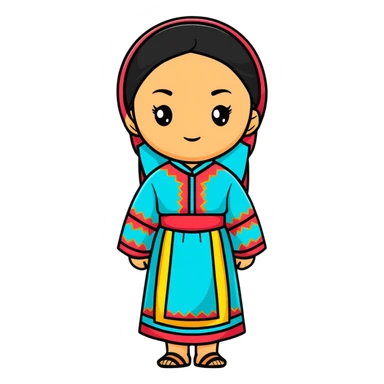 Happy Kazakh girl in colorful traditional dress sticker