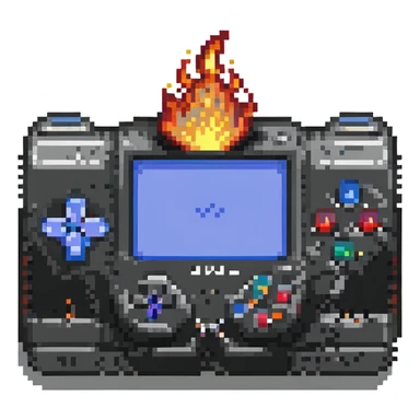 pixel art PlayStation console with fire effects, retro and vibrant sticker