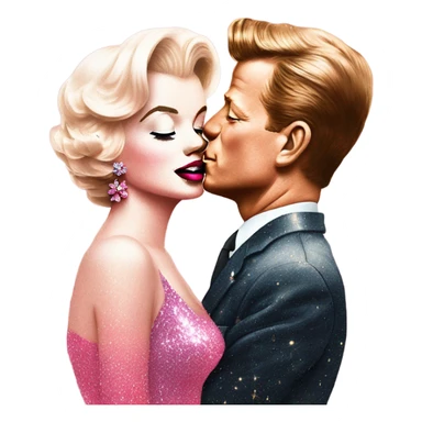 Pink ombre Marilyn Monroe kissing JFK on cheek with glitter sticker