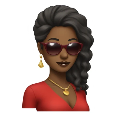 Black lady with sunglasses in red dress with long hair  sticker