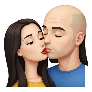Beautiful woman with long dark hair, kissing a bald man sticker