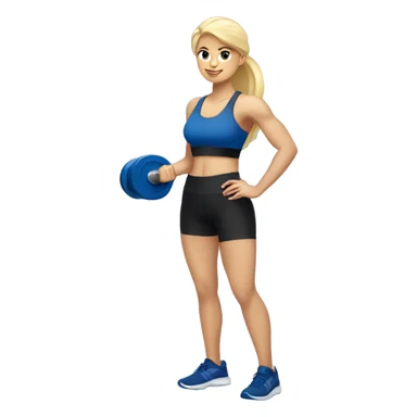 blonde woman working out with a black tank top and a blue shorts holding a dumbbell sticker