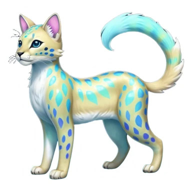 Colorful Iridescent Shiny Pastel Nebulae Glowing Neon Bioluminescent Bright Icy Elemental Pawny Majestic Elegant Thin Long Mature Realistic Liepard-Amaura-Litten-Sprigatito-Caracal-Lynx-Genet-Civet-Glaceon-Pokémon-fusion-creature (full body) sticker