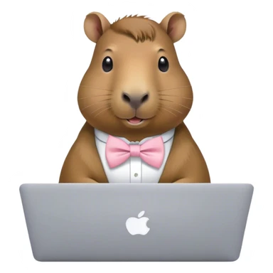 capivara  de laço rosa claro mexendo no macbook sticker