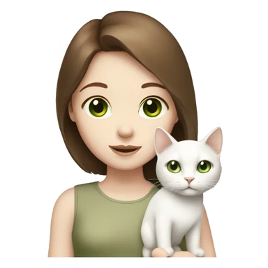 A girl with brown hair, pale skin holding a white cat with green eyes  sticker