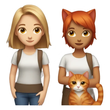  a girl with short hair and brown eyes in the hands of a red cat sticker