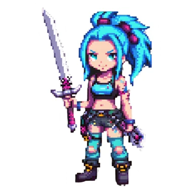 Jinx character from League of Legends with punk style and weapons sticker