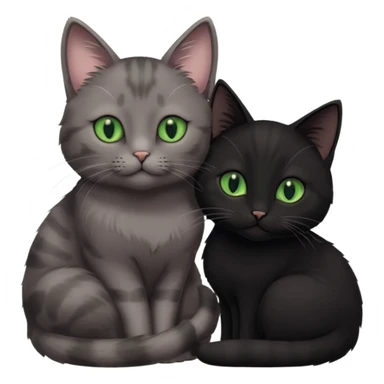 1 grey cat with pastal green eyes and 1 black with green eyes cat cuddling sticker