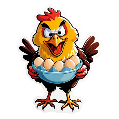 Mad chicken with eggs sticker