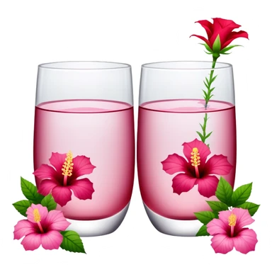 Elegant crystal drinking glasses surrounded with roses and hibiscus flowers sticker