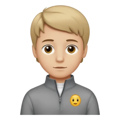 boy with dark blonde hair middle part with a quarter zip and a ' overhemd' underneath sticker