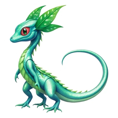 Sparkly White And Green Natural Flowery Colorful Grovyle-Salandit-Celebi-Fakémon-hybrid-creature (full body)  sticker