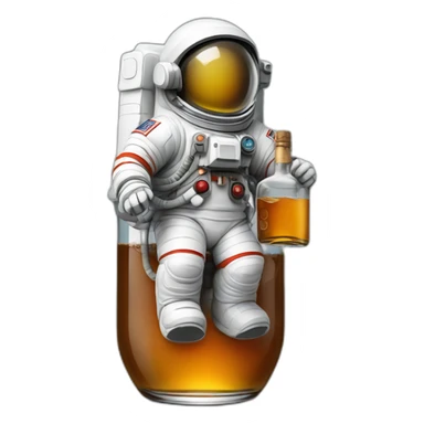 Astronaut with helmet closed floating on a whiskey bottle sticker