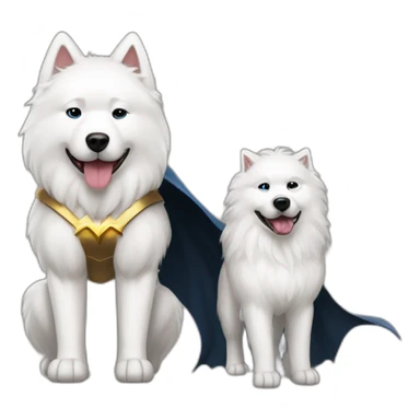 Samoyed with Batman and Wonder Woman sticker