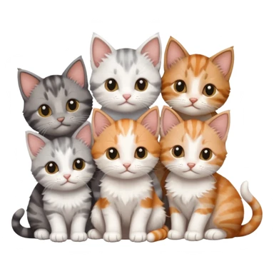 6 tiny kittens cuddling together all various different natural colours including grey and white, ginger and white, calico, grey, and brown tabby and white sticker