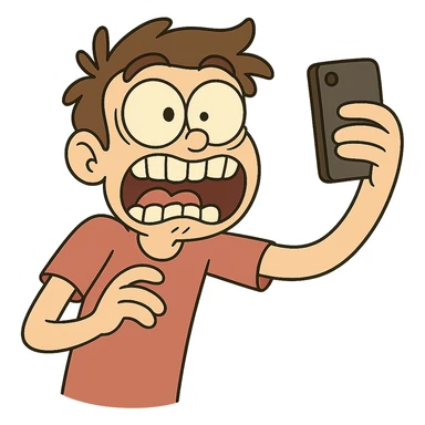 Make the boy's expression funny and exaggerated, keep the cartoon flat toon style, no background. sticker