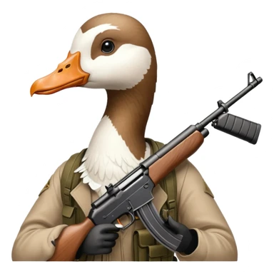 Goose with an automatic rifle sticker