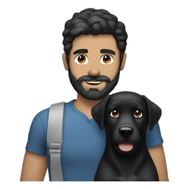 beard man black hair blue eyes face holding black Labrador  sticker