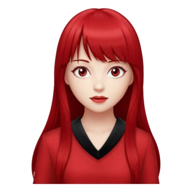 beautiful girl with red velvet long hair and straight bangs, red eyes and red clothes sticker