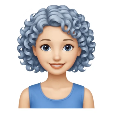 silver, short, wavy-haired with curls, smiling pretty lady, blue top,

 sticker