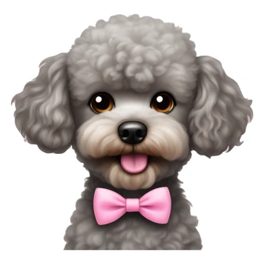 Fuzzy teddy bear face grey toy poodle big eyes pink tongue and bow tie sticker