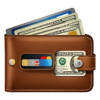 portefeuille marron avec billet et carte bancaire sticker