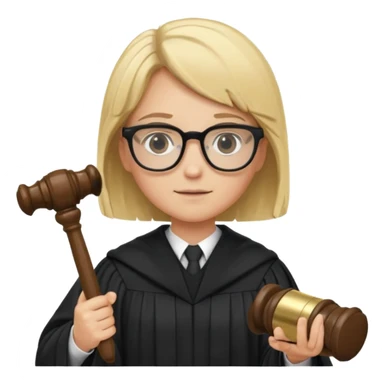 Young judge, blonde hair with glasses and robe sticker