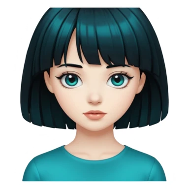 girl with black hair and the hair transforming into black hair with bangs that are half teal sticker