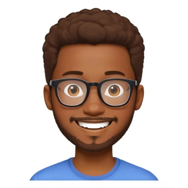 African yound man in his lateb 20s with a  nerdy glass and a bright smile with a short boxed beards in Pixar style sticker