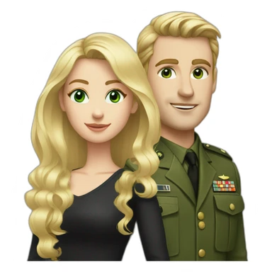 army blond white guy and blond long hair girl with green eyes in black dress sticker