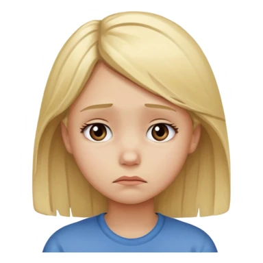 Young girl with blonde hair and a sad, discouraged face sticker