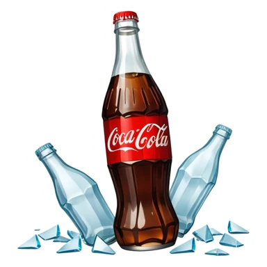 shattered bottle of coca cola split in the middle glass shards sticker