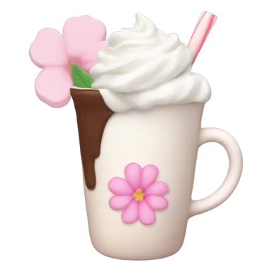 Hot chocolate with pale pink flower and whipped cream sticker