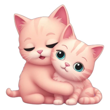 cute fluffy pink cat hugs another cat sticker