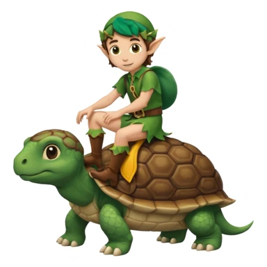 tiny forest elf man brown wavy hair riding a turtoise sticker