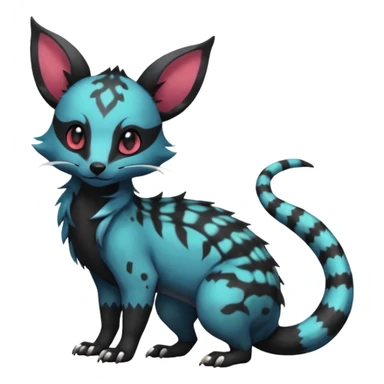 Rare beautiful pretty realistic handsome exotic cute epic aesthetic gothic colorful Salandit-Eevee-Civet-species-Fakemon-hybrid-creature, with markings, full body sticker