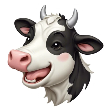Cinematic Cute Yawning Black and White Cow Portrait Emoji, Head tilted slightly with a dramatic, wide-open yawn, showcasing a smooth, contrasting coat of black and white, floppy ears slightly drooping, round brown eyes barely open in drowsy contentment, Simplified yet irresistibly adorable features, highly detailed, glowing with a soft, cozy glow, high shine, relaxed yet expressive, stylized with a touch of modern whimsy, bright and endearing, soft glowing outline, capturing the essence of a sleepy yet affectionate cow, so drowsy it feels like it could stride out of the screen and curl up for a nap! sticker