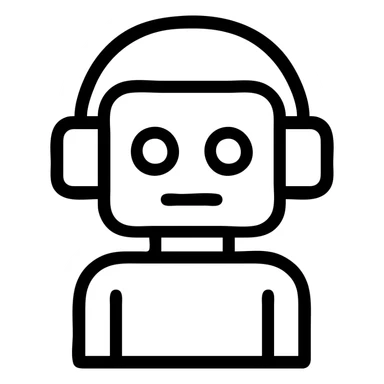 robot with headphones, outlined icon style sticker