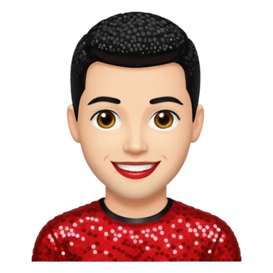 Shane Lynch from Boyzone with black hair, light skin, red sequin outfit sticker