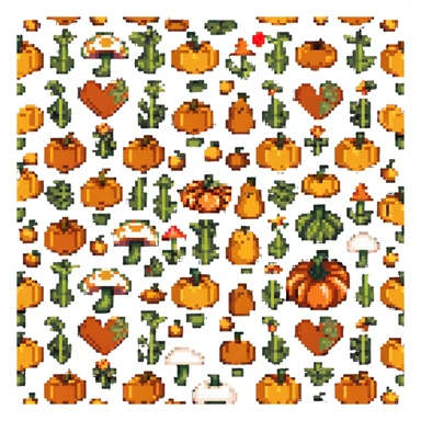 heart with mushroom and pumpkin patterns sticker