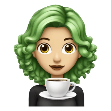 Mulher branca de olhos verdes e cabelo preto tomando café sticker
