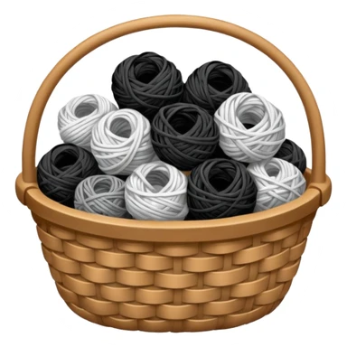 A basket with tangled black and white yarn spilling slightly over the side. sticker