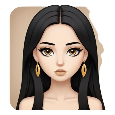 pale, black straight hair, baddie,pretty, makeup, black eyeliner, long hair sticker