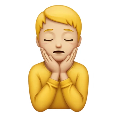 yellow face emoji, eyes closed, hands crossed over its own neck as if choking itself sticker