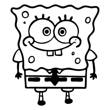 SpongeBob SquarePants, yellow square sponge character with big eyes, gap-toothed smile, wearing brown square pants, white shirt with red tie sticker