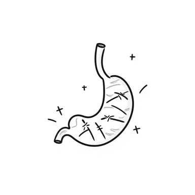 Hand-drawn stomach organ being mended with stitches and healing symbols sticker