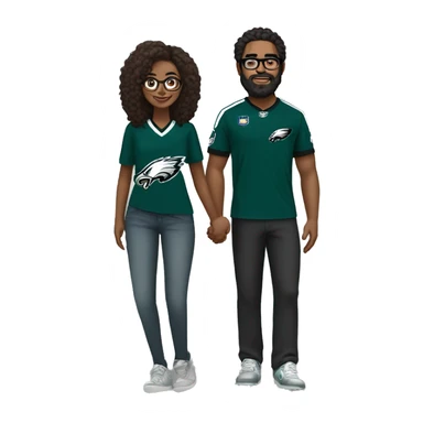 Brown guy with beard mustache and brown girl with glasses and her hair in a bun in Philadelphia eagles clothes holding hands sticker