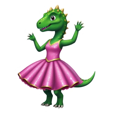 dino in a pink sparkly dress, dancing sticker
